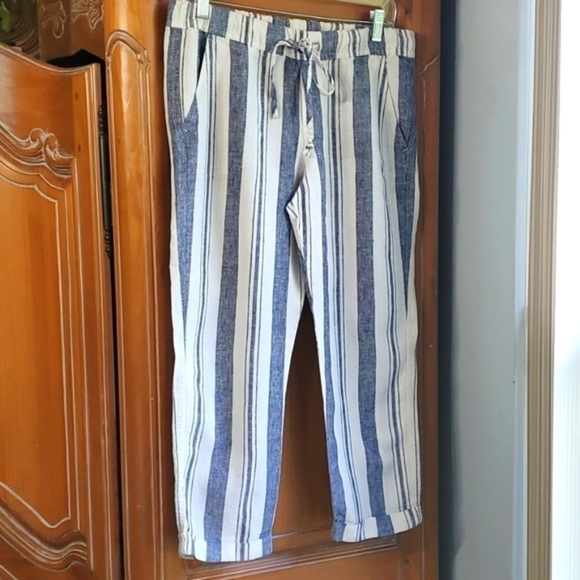 Allen Allen linen women's striped pants. Size small. Elastic waist 4 pockets. - Picture 1 of 9
